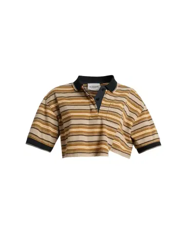 Etoile Isabel Marant Isalyne Reconstructed Striped Short-Sleeve Crop Polo Shirt | Thumbnail 1 Etoile Isabel Marant Isalyne Reconstructed Striped Short-Sleeve Crop Polo Shirt | Thumbnail 1