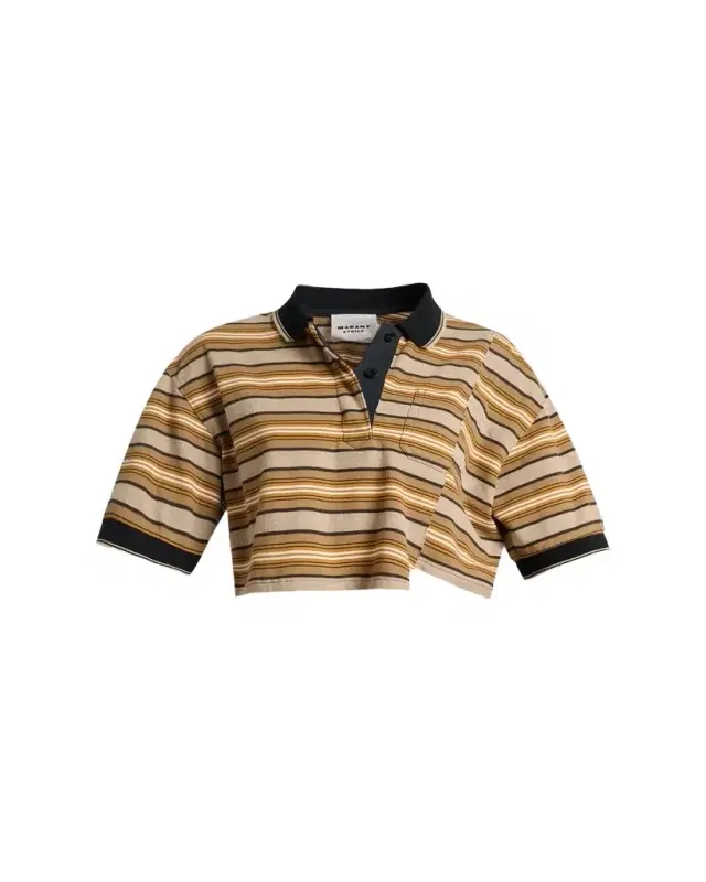 Isalyne Reconstructed Striped Short-Sleeve Crop Polo Shirt