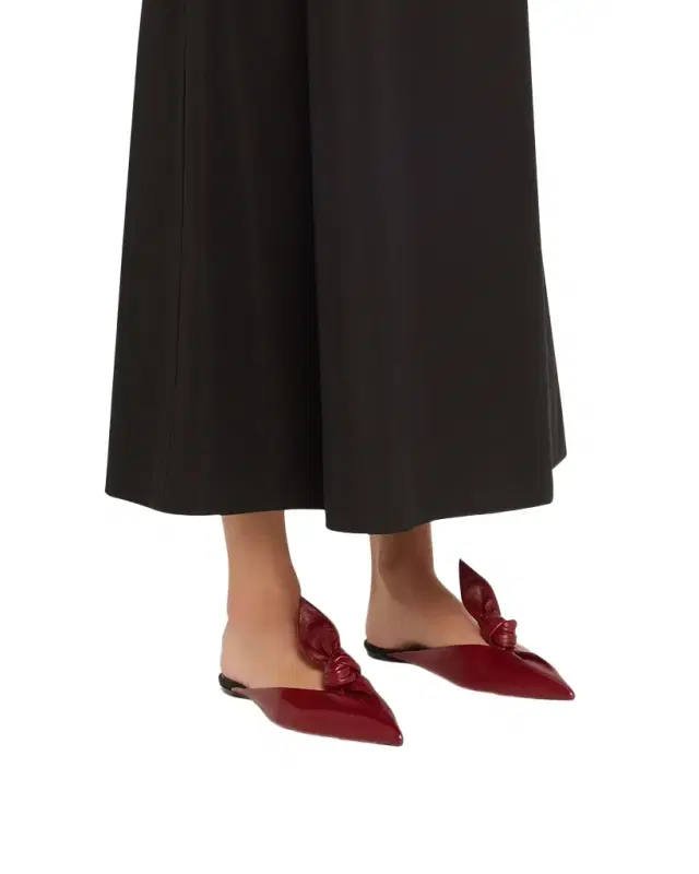Bow Leather Mule Flats