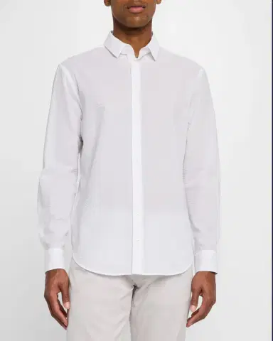 Giorgio Armani Men 's Solid Seersucker Sport Shirt | Thumbnail 3