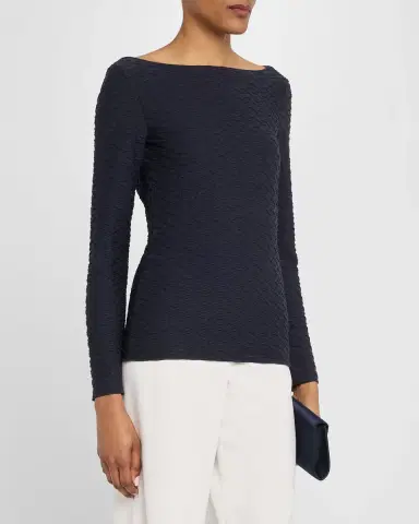 Emporio Armani Bateau-Neck Textured Jersey Blouse | Thumbnail 3