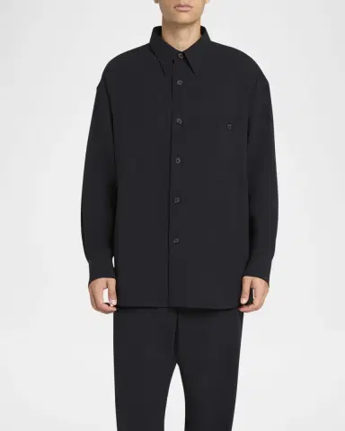 Giorgio Armani Men's Wool Crepe Oversized Sport Shirt | Thumbnail 2