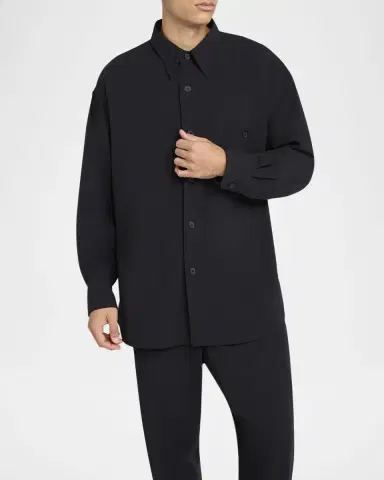 Giorgio Armani Men's Wool Crepe Oversized Sport Shirt | Thumbnail 5