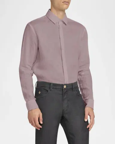 Giorgio Armani Men's Classic Solid Linen Sport Shirt | Thumbnail 3