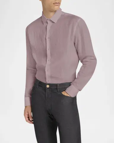 Giorgio Armani Men's Classic Solid Linen Sport Shirt | Thumbnail 4