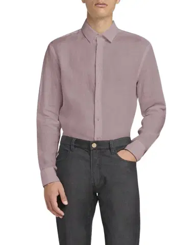 Giorgio Armani Men's Classic Solid Linen Sport Shirt | Thumbnail 1