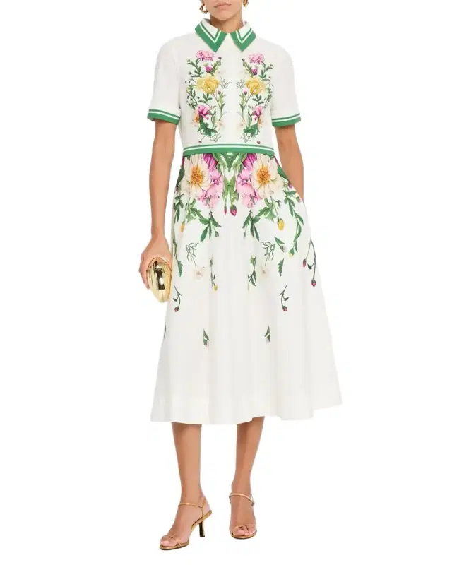 Rickie Freeman for Teri Jon Belted Floral-Print Cotton Midi Shirtdress