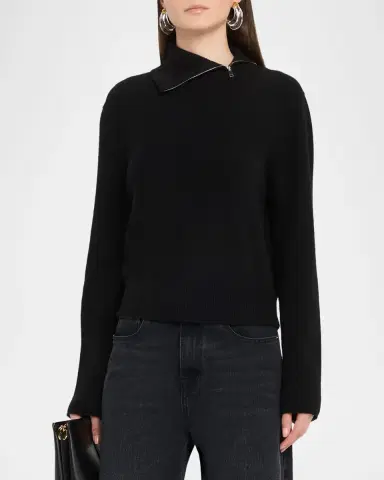 Brandon Maxwell Addison Zip Turtleneck Cashmere Sweater | Thumbnail 4