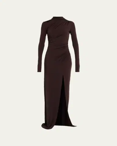 Lapointe Ruched Mock-Neck Jersey Column Gown | Thumbnail 5