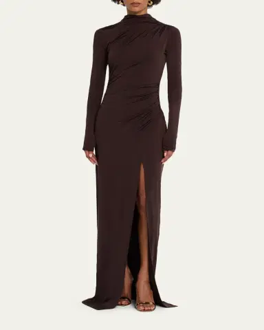 Lapointe Ruched Mock-Neck Jersey Column Gown | Thumbnail 8