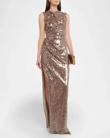 Lapointe Sheer Sequin Ruched Gown with Slit | Thumbnail 4 Lapointe Sheer Sequin Ruched Gown with Slit | Thumbnail 4