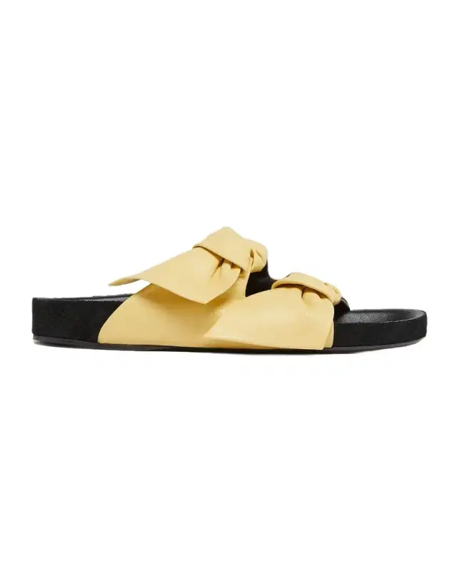 Lennyo Double-Bow Leather Slide Sandals