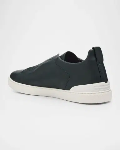 ZEGNA Men 's Triple Stitch Secondskin Leather Slip-On Sneakers | Thumbnail 2
