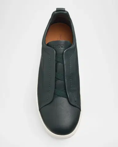 ZEGNA Men 's Triple Stitch Secondskin Leather Slip-On Sneakers | Thumbnail 3