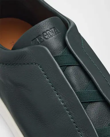 ZEGNA Men 's Triple Stitch Secondskin Leather Slip-On Sneakers | Thumbnail 4