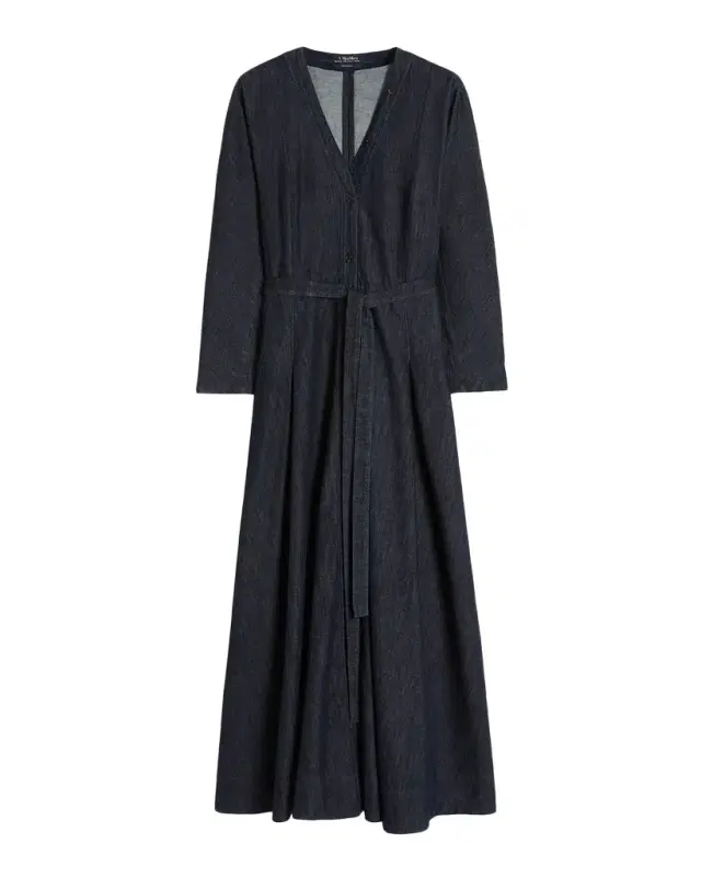 Belted Cotton Denim Midi Dress