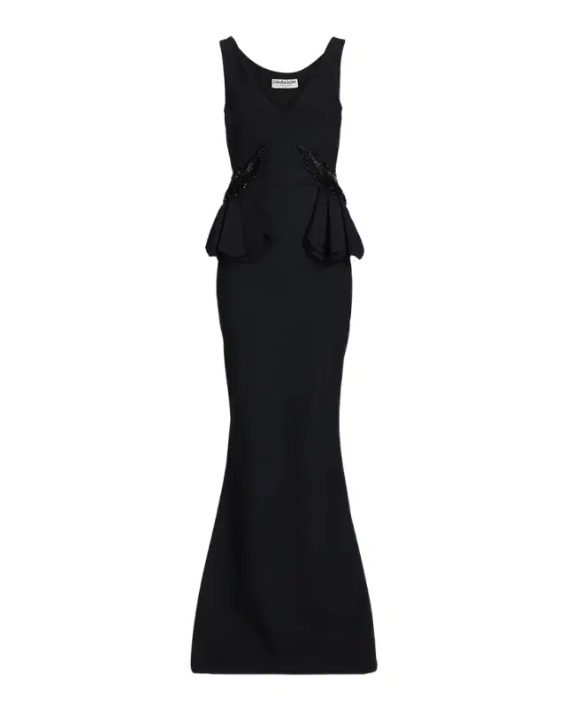Chiara Boni La Petite Robe Nawa Deep V-Neck Beaded Mermaid Gown