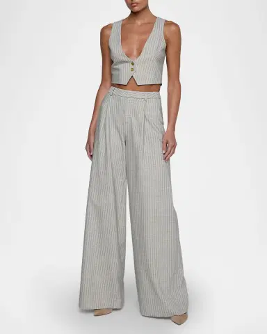 L'Agence Allanah Striped Wide-Leg Trousers | Thumbnail 2