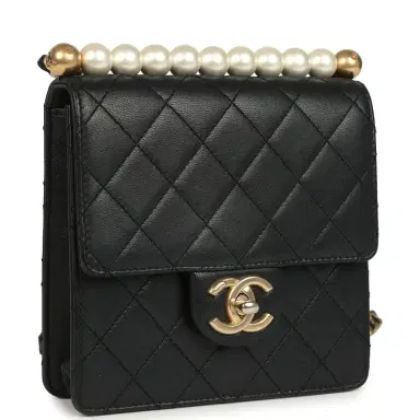 Chanel Pre-owned Chanel Chic Pearls Flap Bag Black Calfskin Brushed Gold Hardware | Thumbnail 2 Chanel Pre-owned Chanel Chic Pearls Flap Bag Black Calfskin Brushed Gold Hardware | Thumbnail 2