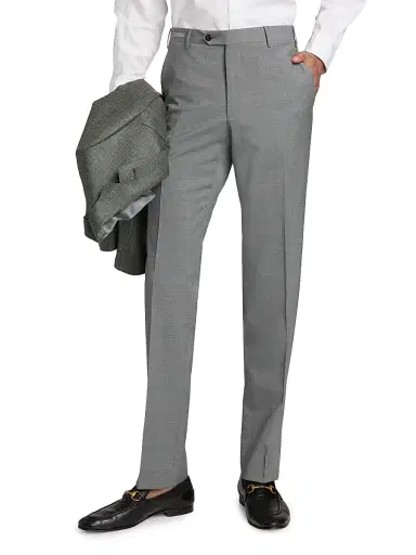 CORNELIANI Men's Stretch-Wool Straight-Leg Pants - Light Grey - Size 40 | Thumbnail 3 CORNELIANI Men's Stretch-Wool Straight-Leg Pants - Light Grey - Size 40 | Thumbnail 3