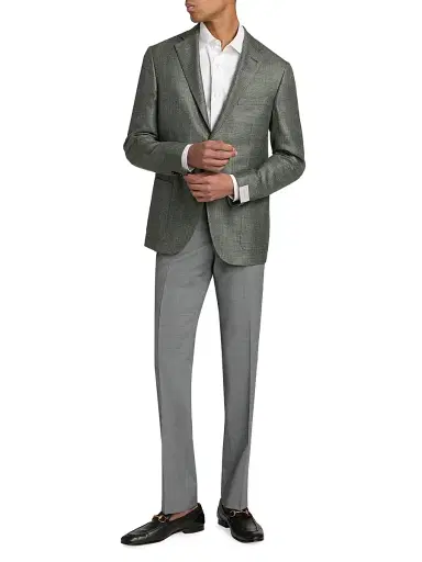 CORNELIANI Men's Textured Wool-Linen Sport Coat - Sage Texture - Size 46 | Thumbnail 2