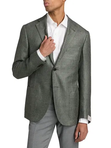 CORNELIANI Men's Textured Wool-Linen Sport Coat - Sage Texture - Size 46 | Thumbnail 3