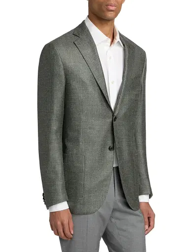 CORNELIANI Men's Textured Wool-Linen Sport Coat - Sage Texture - Size 46 | Thumbnail 4