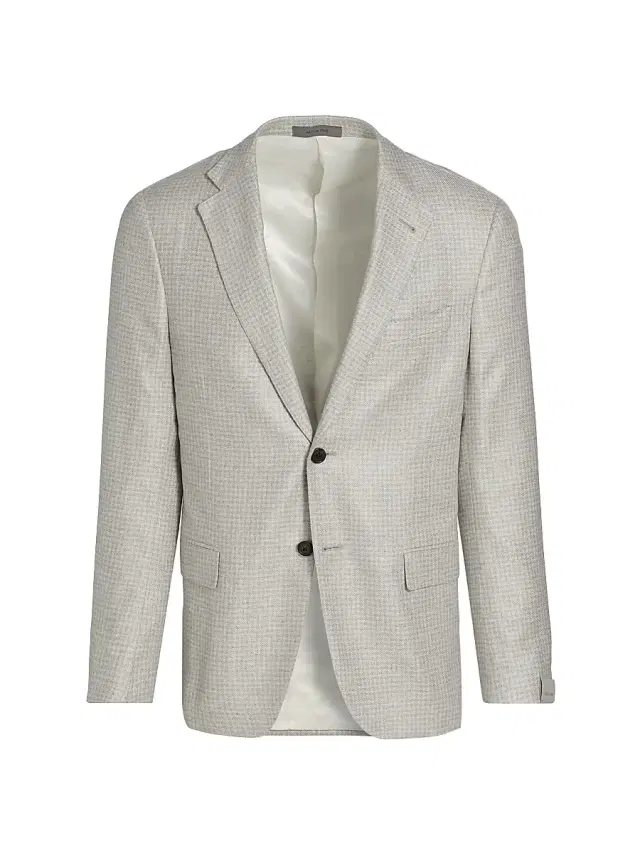 Corneliani Men's Houndstooth Silk Sport Jacket - Natural Blue Mini