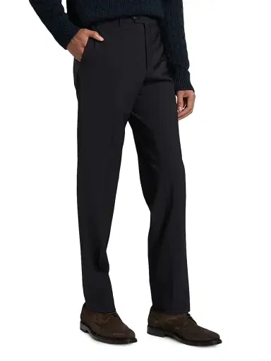 CORNELIANI Men's Stretch-Wool Straight-Leg Pants - Navy - Size 40 | Thumbnail 4 CORNELIANI Men's Stretch-Wool Straight-Leg Pants - Navy - Size 40 | Thumbnail 4