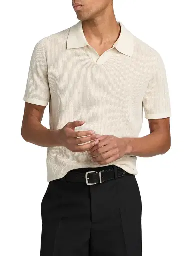 SIMKHAI Men's Radcliff Knit Shirt - Off White Multi | Thumbnail 3