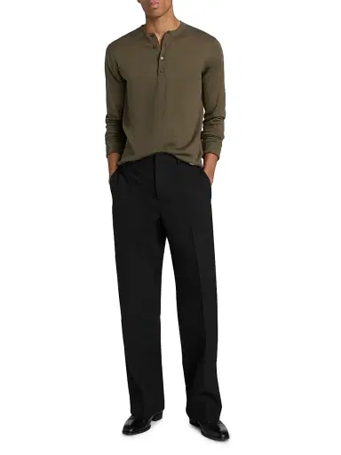 Simkhai Men's Dolton Silk-Cotton Henley - Sage - Size Medium | Thumbnail 2