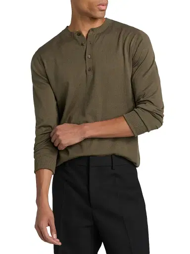 Simkhai Men's Dolton Silk-Cotton Henley - Sage - Size Medium | Thumbnail 3