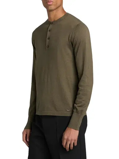 Simkhai Men's Dolton Silk-Cotton Henley - Sage - Size Medium | Thumbnail 4