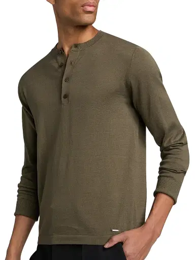 Simkhai Men's Dolton Silk-Cotton Henley - Sage - Size Medium | Thumbnail 6