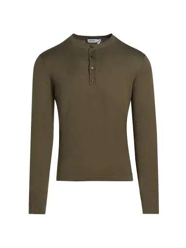 Simkhai Men's Dolton Silk-Cotton Henley - Sage - Size Medium | Thumbnail 1