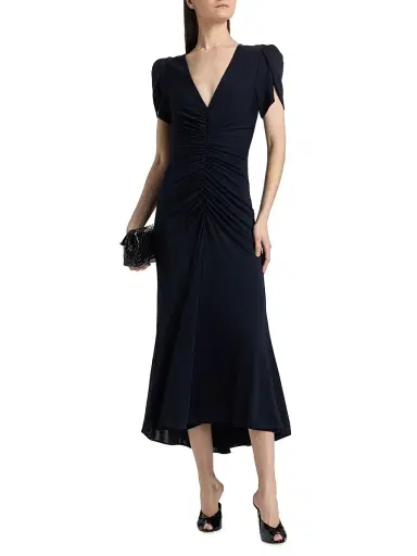Cinq à Sept Women's Aviva Gathered Tulip-Sleeve Midi-Dress - Navy - Size 2 | Thumbnail 2 Cinq à Sept Women's Aviva Gathered Tulip-Sleeve Midi-Dress - Navy - Size 2 | Thumbnail 2