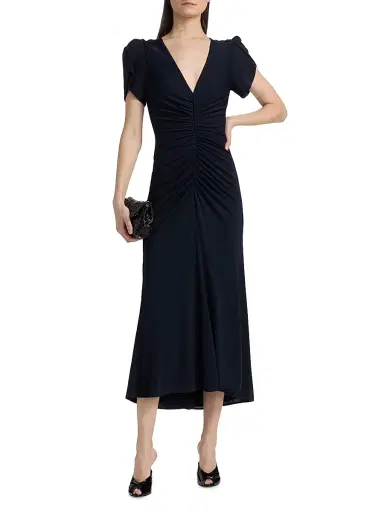 Cinq à Sept Women's Aviva Gathered Tulip-Sleeve Midi-Dress - Navy - Size 2 | Thumbnail 3 Cinq à Sept Women's Aviva Gathered Tulip-Sleeve Midi-Dress - Navy - Size 2 | Thumbnail 3