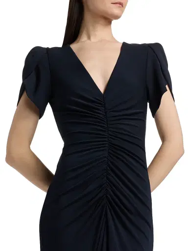 Cinq à Sept Women's Aviva Gathered Tulip-Sleeve Midi-Dress - Navy - Size 2 | Thumbnail 6 Cinq à Sept Women's Aviva Gathered Tulip-Sleeve Midi-Dress - Navy - Size 2 | Thumbnail 6