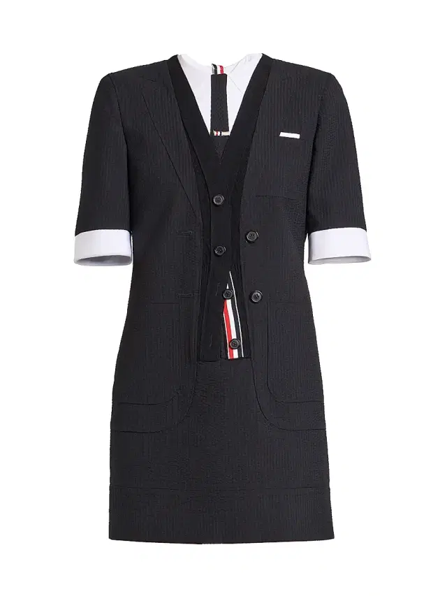 Women's Tie-Embroidered Wool Seersucker Minidress - Black