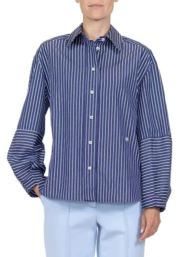Callas Milano Women's Aura Lantern Sleeve Stripe Shirt - Navy White | Thumbnail 2
