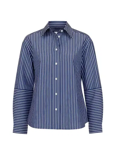 Callas Milano Women's Aura Lantern Sleeve Stripe Shirt - Navy White | Thumbnail 1