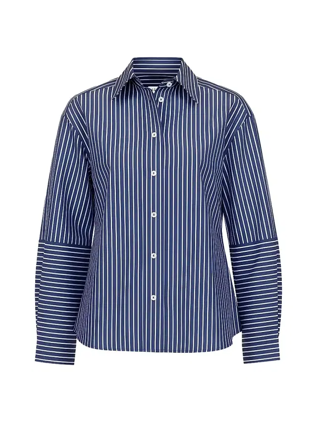 Callas Milano Women's Aura Lantern Sleeve Stripe Shirt - Navy White