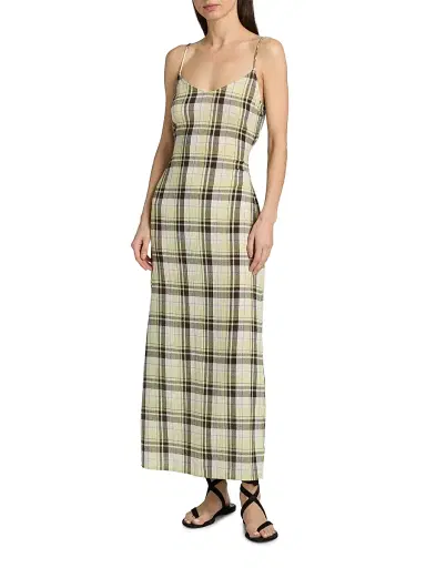 Proenza Schouler White Label Women's Evelyn Plaid Gauze Maxi Dress - Straw Multi - Size Large | Thumbnail 2 Proenza Schouler White Label Women's Evelyn Plaid Gauze Maxi Dress - Straw Multi - Size Large | Thumbnail 2