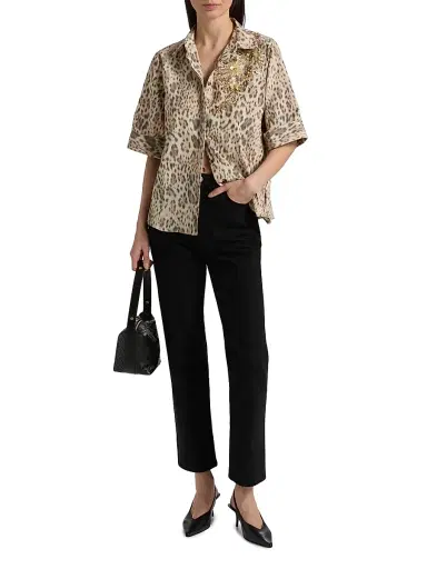 Ungaro Women's Aimee Embroidered Leopard-Print Blouse - Size XXL | Thumbnail 2