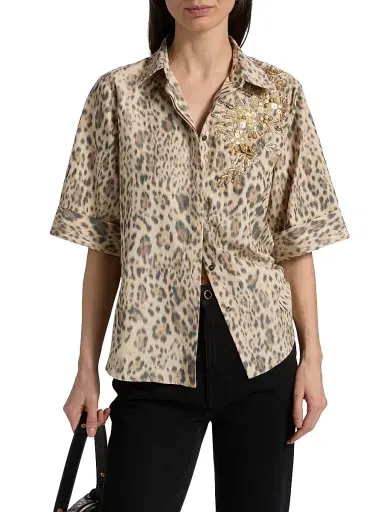 Ungaro Women's Aimee Embroidered Leopard-Print Blouse - Size XXL | Thumbnail 3