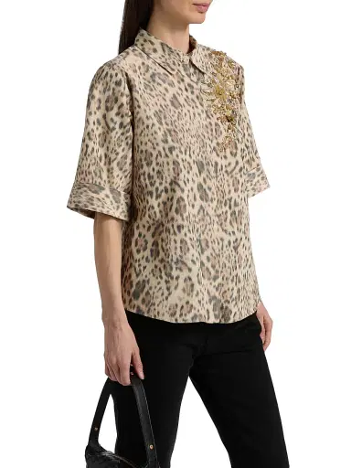 Ungaro Women's Aimee Embroidered Leopard-Print Blouse - Size XXL | Thumbnail 4
