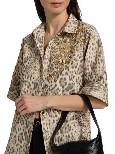 Ungaro Women's Aimee Embroidered Leopard-Print Blouse - Size XXL | Thumbnail 6