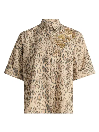 Ungaro Women's Aimee Embroidered Leopard-Print Blouse - Size XXL | Thumbnail 1