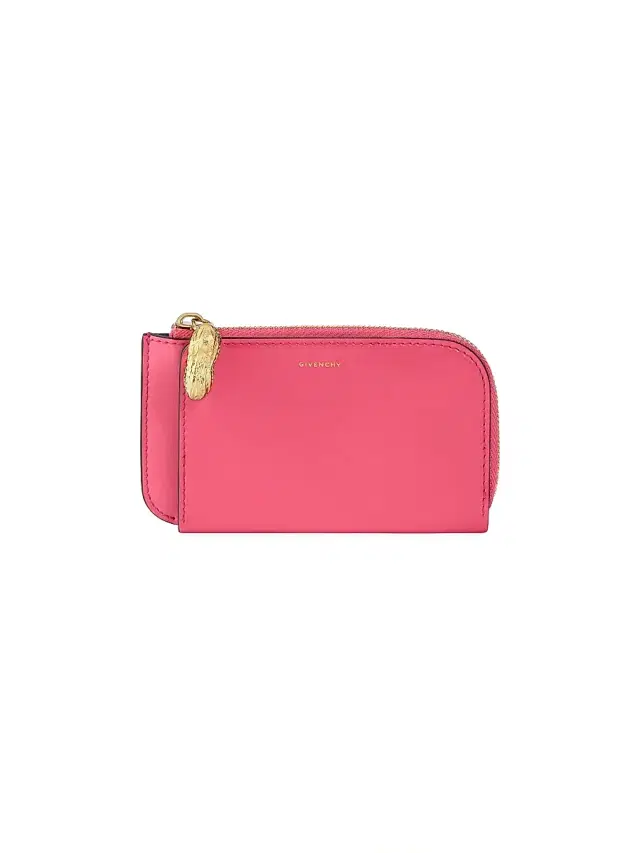 Women's Lucky Charms Zipped Card Holder in Box Leather - Bright Peach