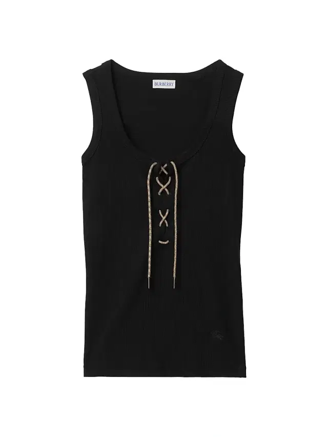Women's Lace-Up Stretch Cotton Tank - Black